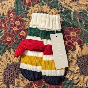 HBC Stripes The Bay White Multi Striped Mittens Small/Medium